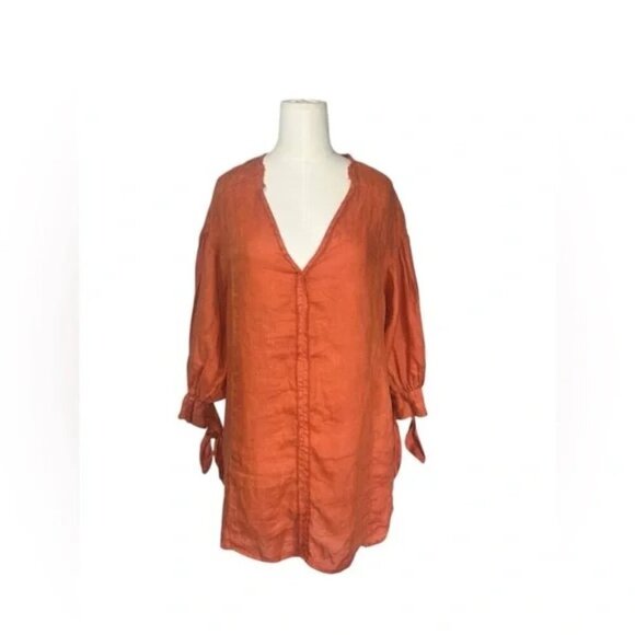 ANTHROPOLOGIE - Ginnie Tied-Sleeve Linen Tunic By Holding Horses Size Sz XS - Picture 2 of 8